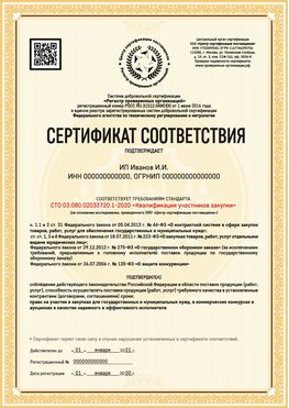 Образец сертификата для ИП Выкса Сертификат СТО 03.080.02033720.1-2020