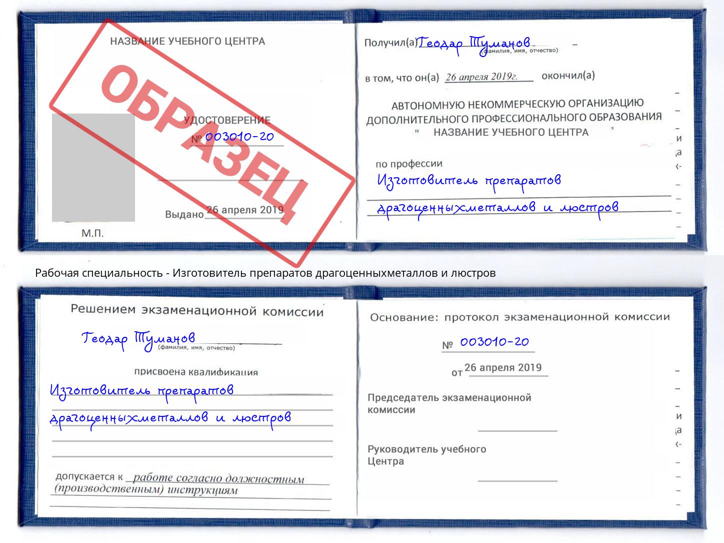 Изготовитель препаратов драгоценныхметаллов и люстров Выкса