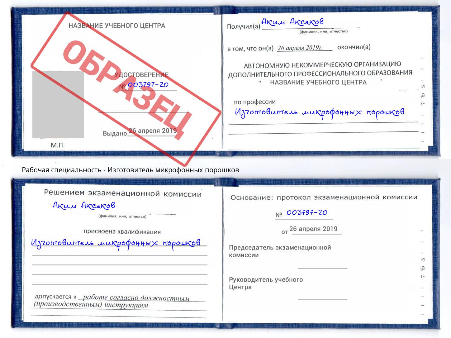 Изготовитель микрофонных порошков Выкса