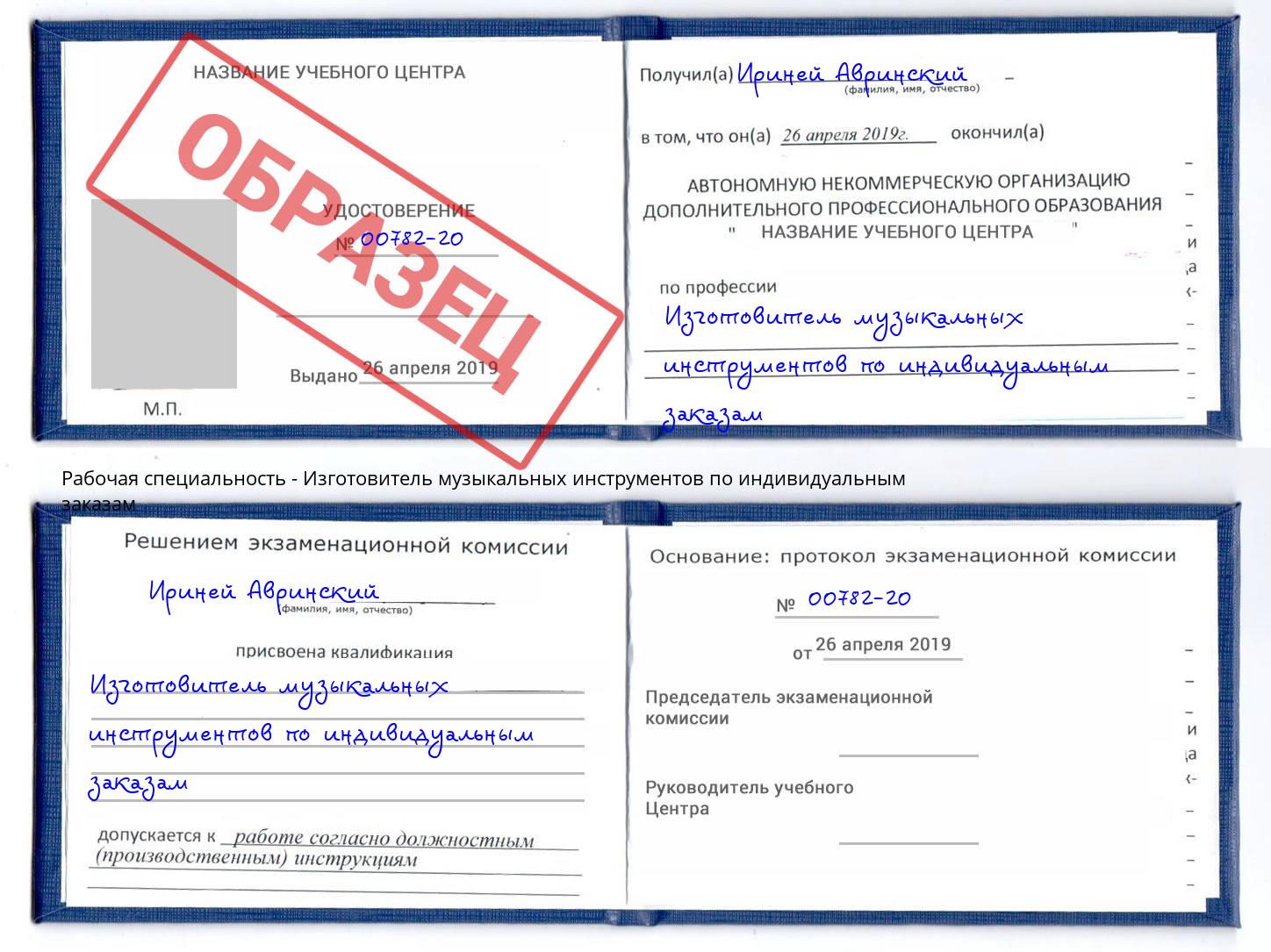 Изготовитель музыкальных инструментов по индивидуальным заказам Выкса