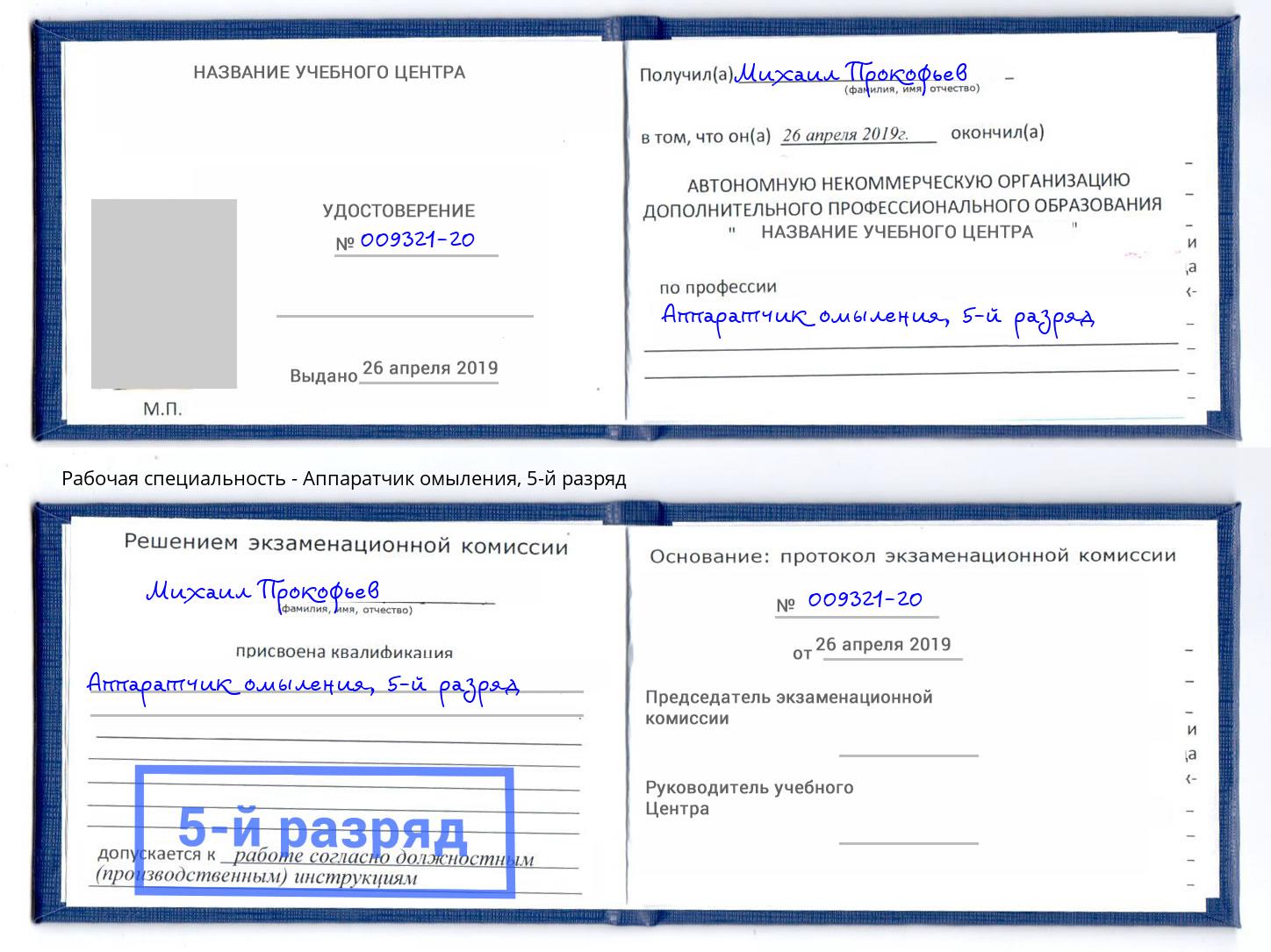 корочка 5-й разряд Аппаратчик омыления Выкса