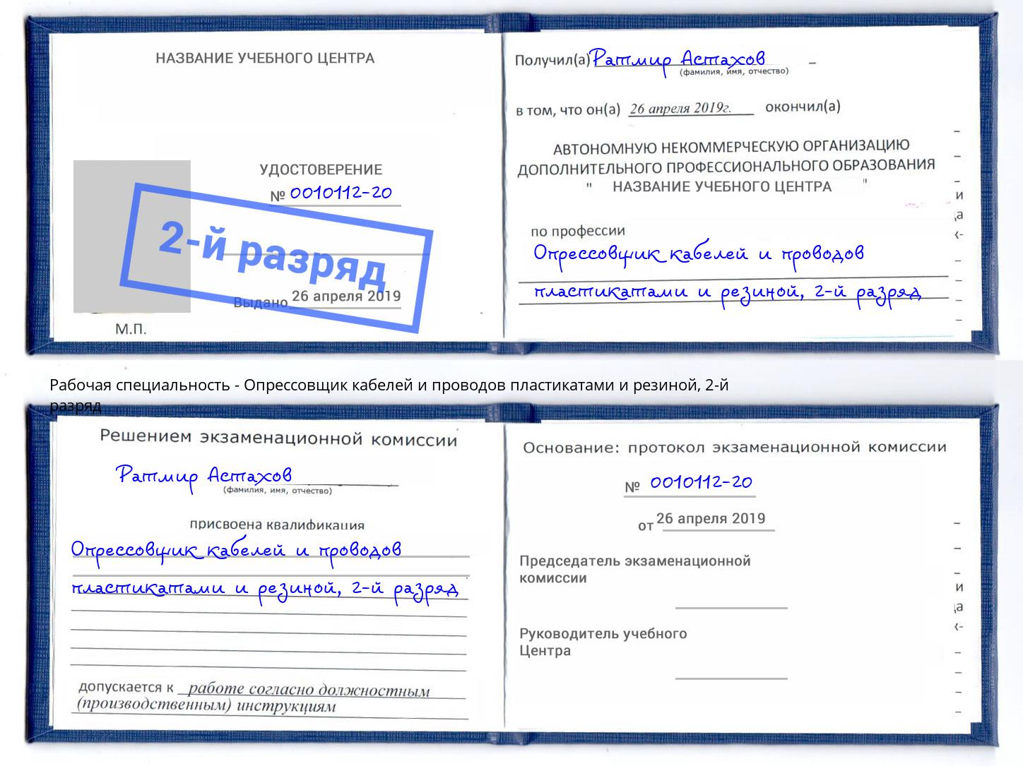 корочка 2-й разряд Опрессовщик кабелей и проводов пластикатами и резиной Выкса