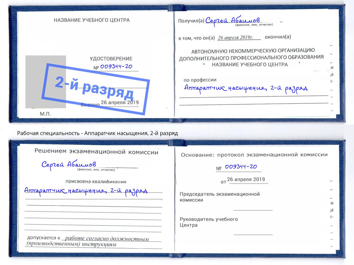 корочка 2-й разряд Аппаратчик насыщения Выкса