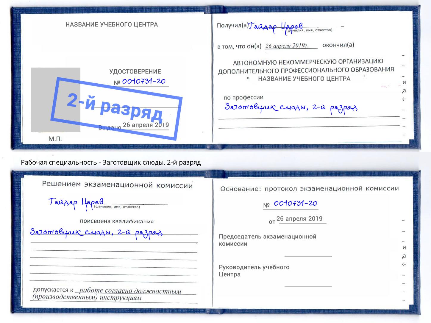 корочка 2-й разряд Заготовщик слюды Выкса