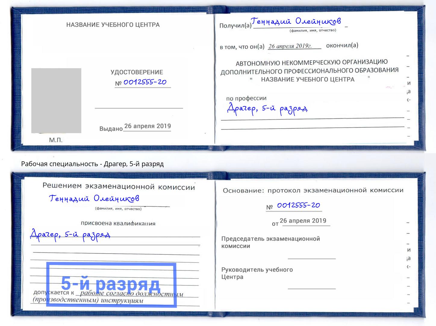корочка 5-й разряд Драгер Выкса