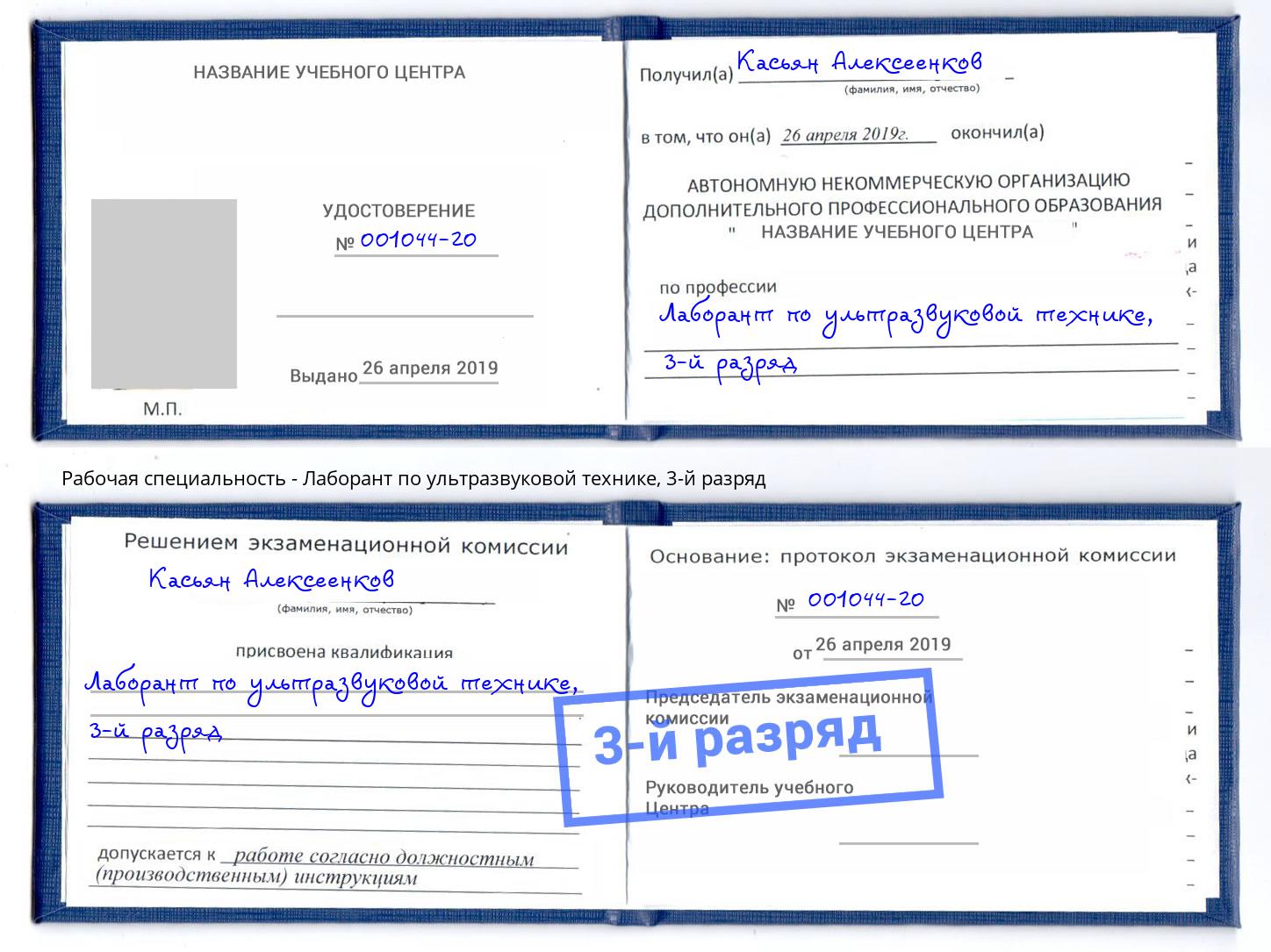 корочка 3-й разряд Лаборант по ультразвуковой технике Выкса