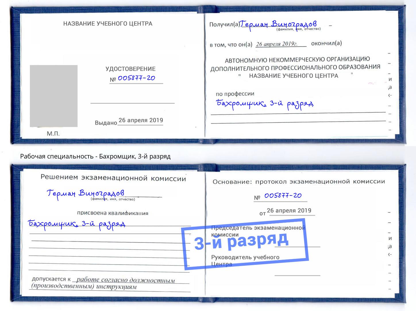 корочка 3-й разряд Бахромщик Выкса