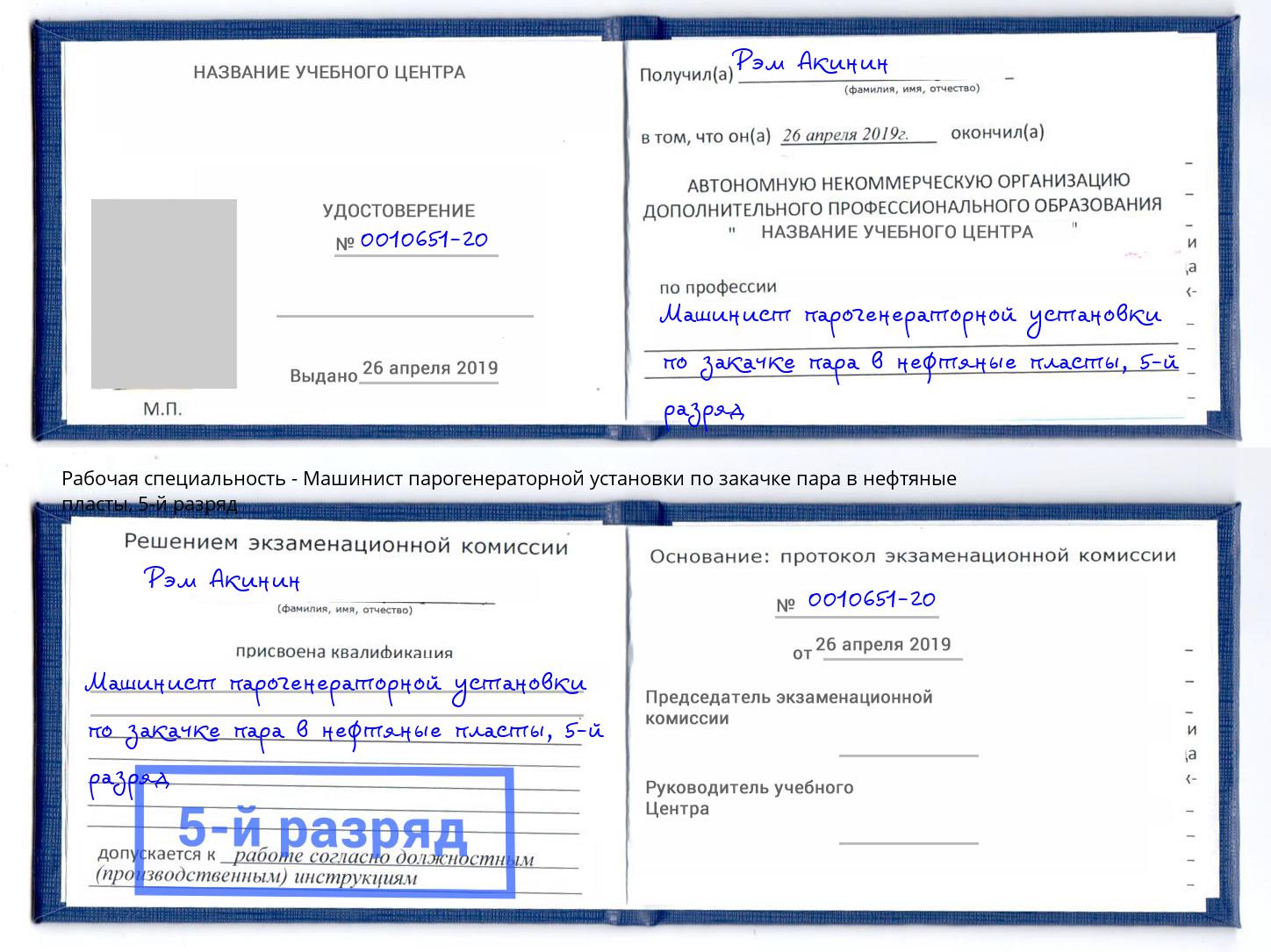 корочка 5-й разряд Машинист парогенераторной установки по закачке пара в нефтяные пласты Выкса