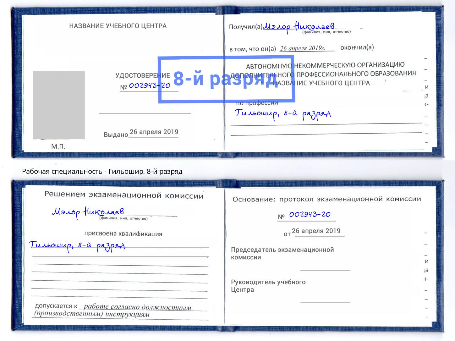 корочка 8-й разряд Гильошир Выкса