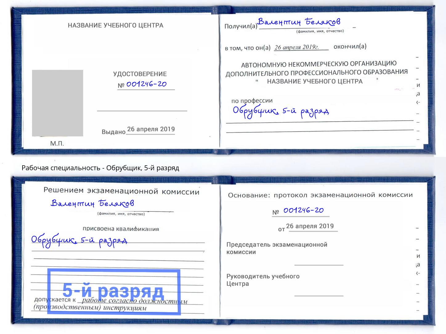 корочка 5-й разряд Обрубщик Выкса