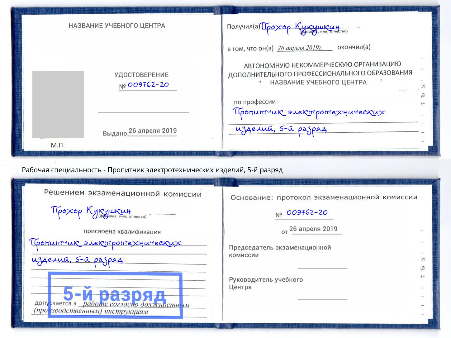 корочка 5-й разряд Пропитчик электротехнических изделий Выкса