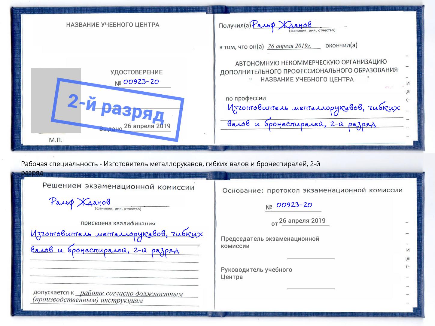 корочка 2-й разряд Изготовитель металлорукавов, гибких валов и бронеспиралей Выкса